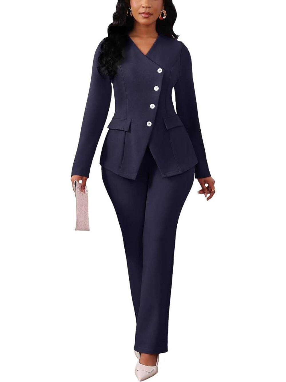 Chic Women's Dressy Pant Suits Set with Long Sleeve Blazer & Trousers for Work